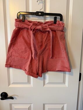 LOFT High-Waist Paperbag Tie-Front Shorts — Dusty Rose